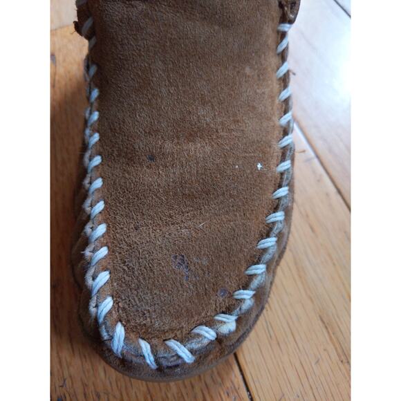 LL BEAN Mens Brown Suede Moccasin Slippers Sherpa Lined Size 8 Medium Classic - Picture 3 of 11